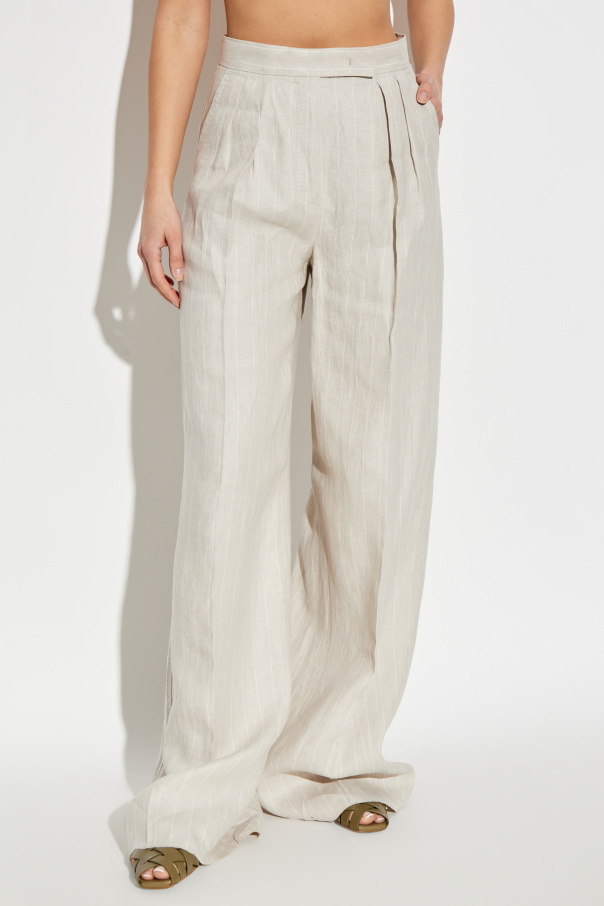 MAX MARA｜SLACKS (RAUCHE (11131062 001 / 11131062600 00 Rauche linen wide-leg pants in brown - Max Mara | Mytheresa